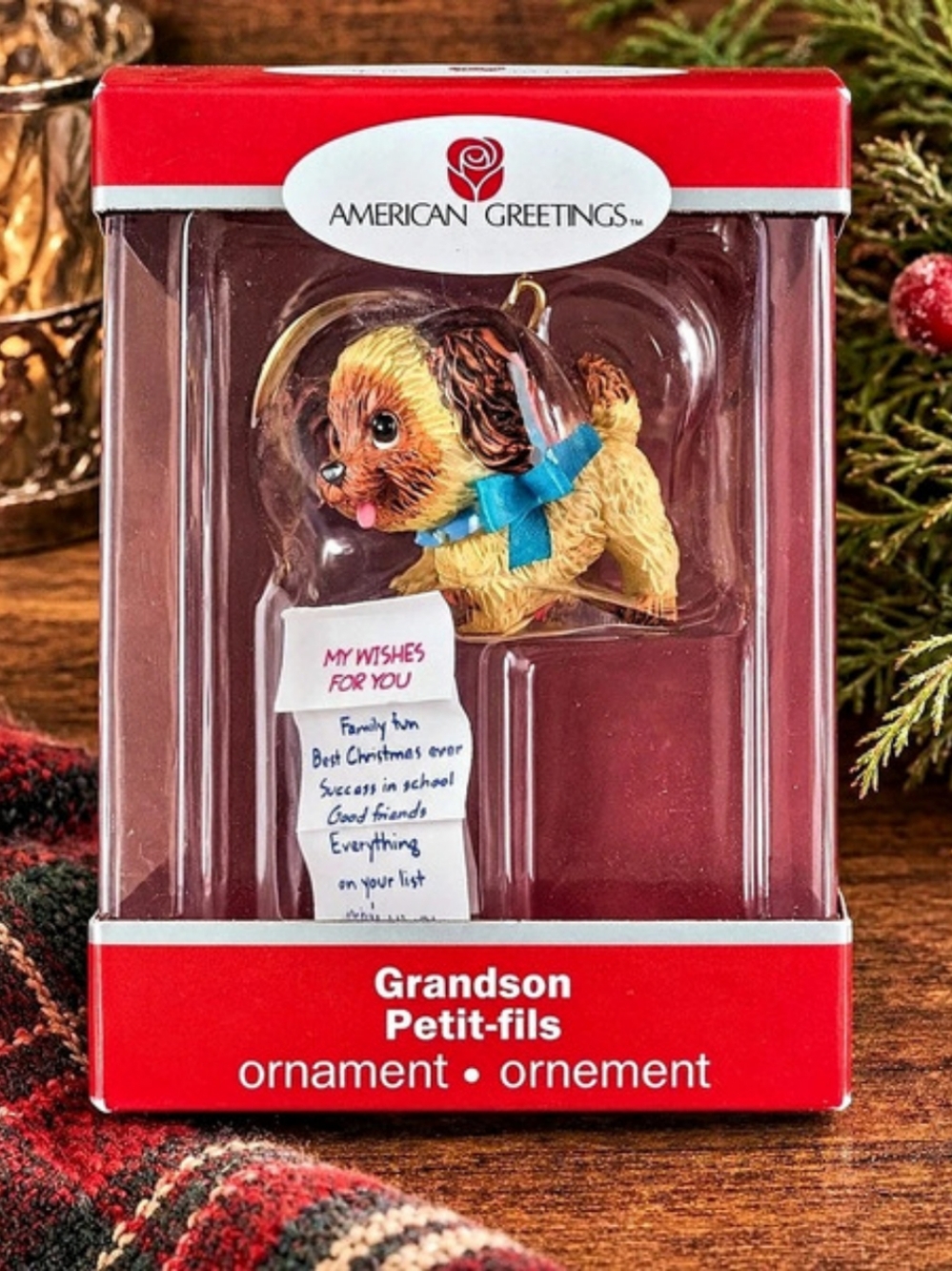 2007 American Greetings Grandson Puppy Christmas Ornament My Wishes For You